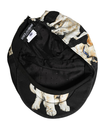 Dolce & Gabbana Men Black Dog Cotton Newsboy Cloth Capello Hat