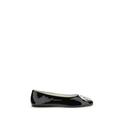 Ballet Flat Shoes by Tory Burch for women in bos taurus nappa & patent calfskin leather black & transparent showcases a dynamic silhouette, artfully capturing Women's Bos Taurus Nappa & Patent Calfskin Leather Ballet Flat Shoes through its distinctive and elegant .