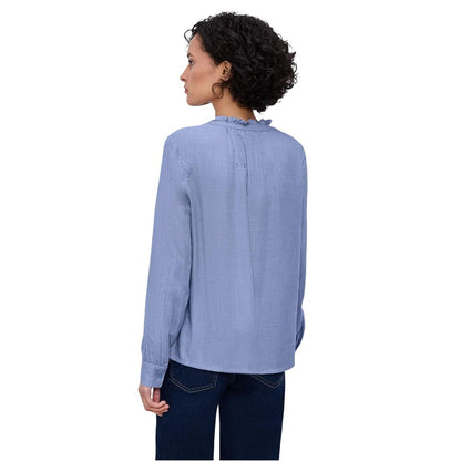 Shirt by Street One for women in viscose light-blue showcases a sleek silhouette, elegantly detailed with a sleek v-neck neckline and for a sleek finish.