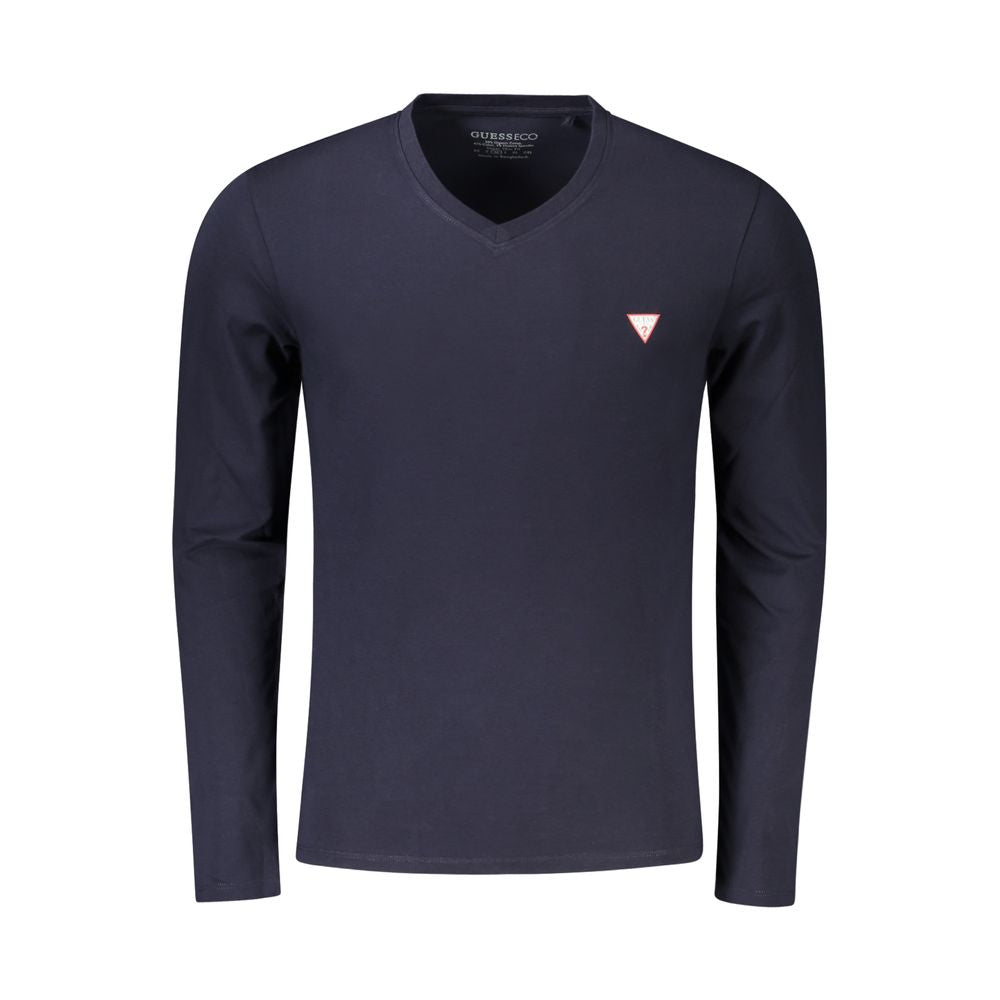 T-Shirt by Guess Jeans for men in stretch organic cotton blue showcases a dramatic silhouette, elegantly detailed with a dramatic v-neck neckline and long-sleeve for a truly dramatic finish.