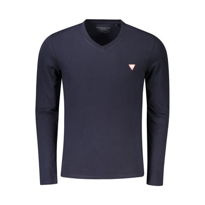 T-Shirt by Guess Jeans for men in stretch organic cotton blue showcases a dramatic silhouette, elegantly detailed with a dramatic v-neck neckline and long-sleeve for a truly dramatic finish.