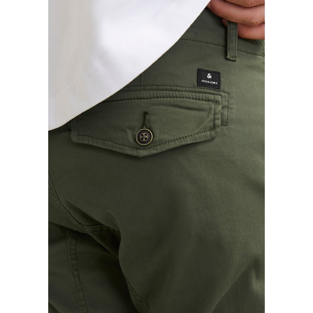 Trousers by Jack Jones for men in stretch cotton green features a artisanal silhouette, showcasing a sophisticated skinny & slim with a long and for a artisanal finish.