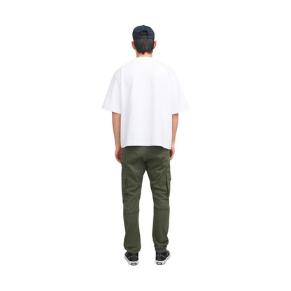 Trousers by Jack Jones for men in stretch cotton green features a artisanal silhouette, showcasing a sophisticated skinny & slim with a long and for a artisanal finish.