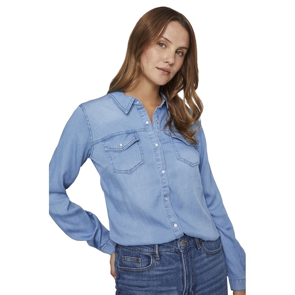 Vila Clothes Light Blue Cotton Blouse