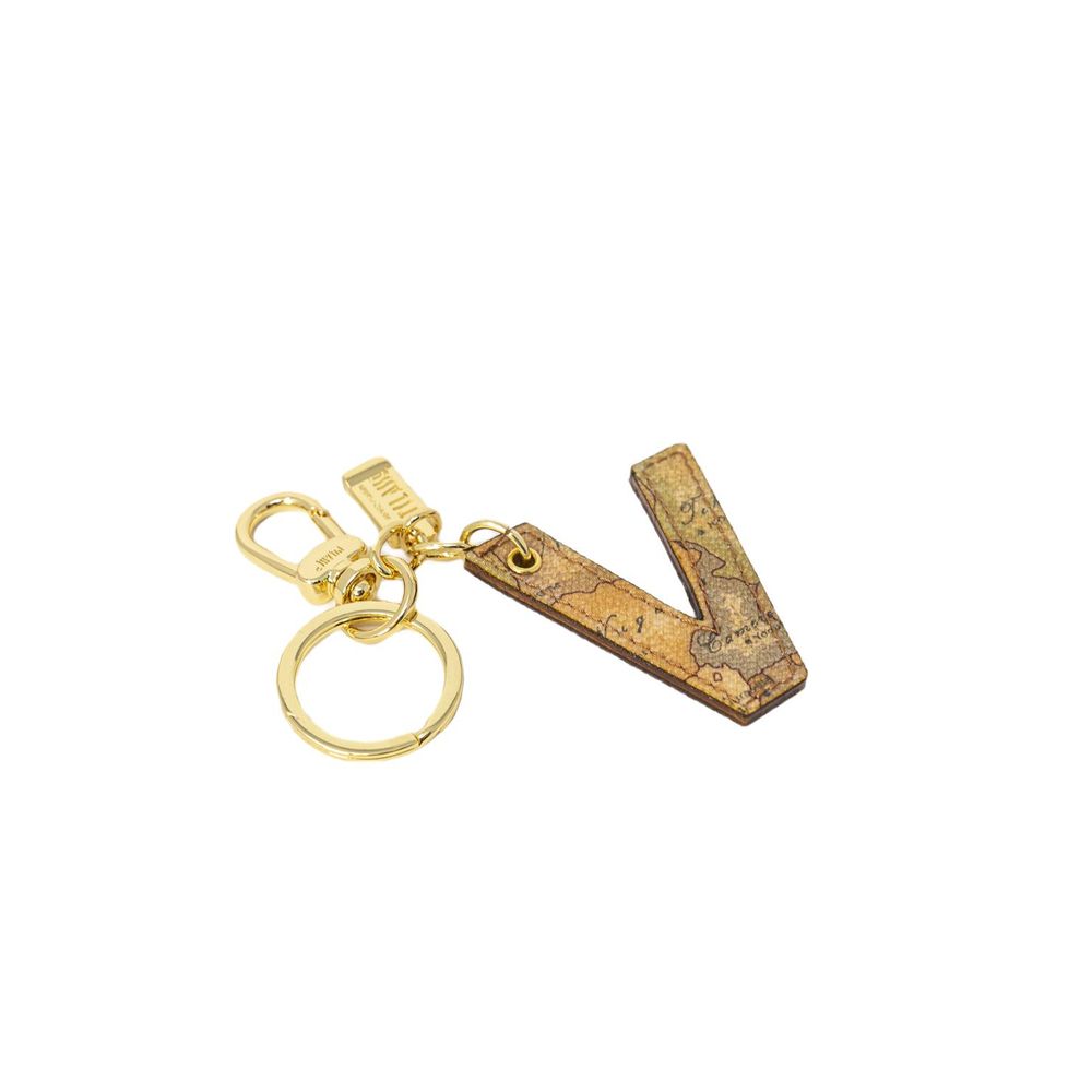Keychain by Alviero Martini Prima Classe for women in polyester faux leather beige features an artisanal design with , , and for an artisanal aesthetic.