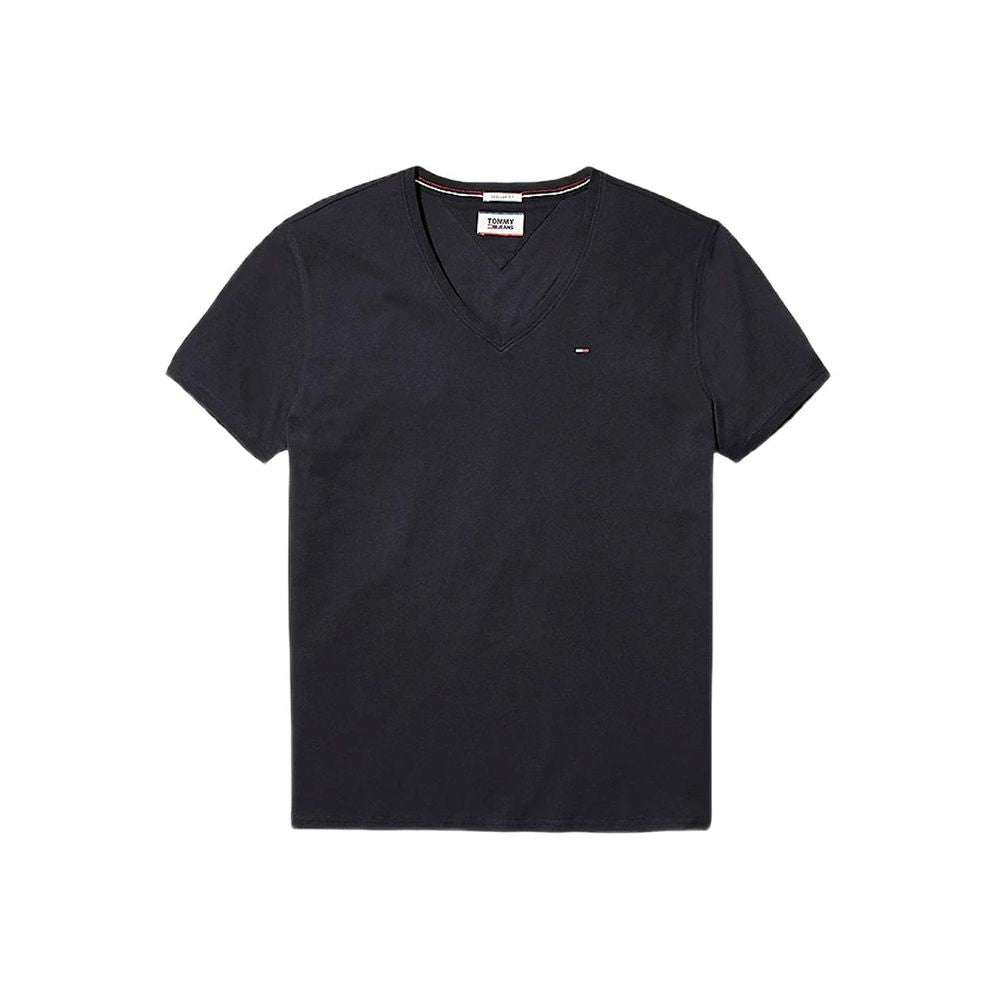 T-Shirt by Tommy Hilfiger Jeans for men in cotton black features an on trend silhouette, perfectly showcasing a on trend and v-neck neckline for an elevated aesthetic.