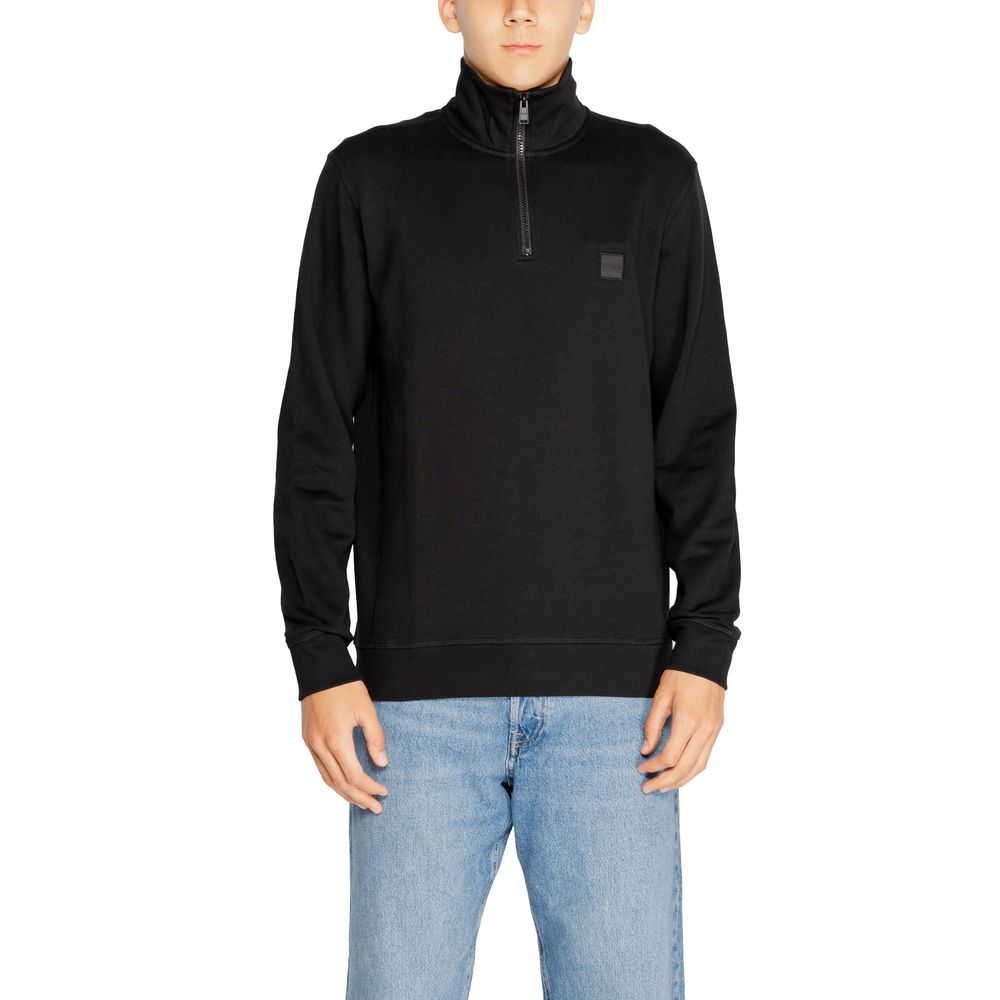 Activewear Sweatshirt by Hugo Boss for men in cotton black showcases a athletic silhouette with sleeves, a athletic crew high-collar neckline, and high-performance for a athletic aesthetic.