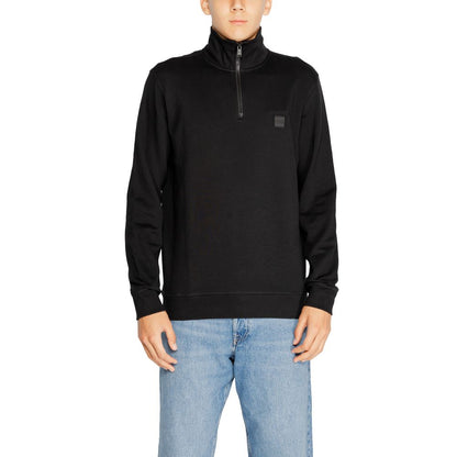 Activewear Sweatshirt by Hugo Boss for men in cotton black showcases a athletic silhouette with sleeves, a athletic crew high-collar neckline, and high-performance for a athletic aesthetic.