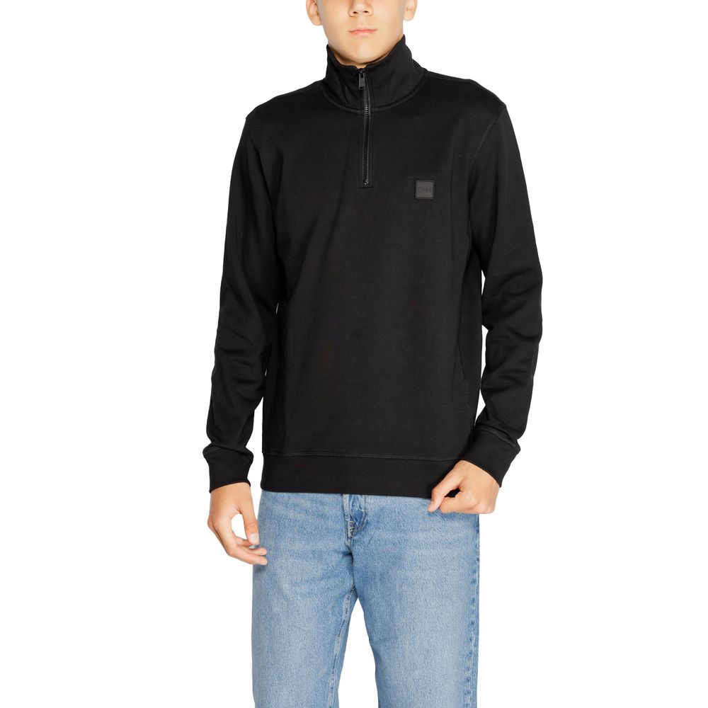 Activewear Sweatshirt by Hugo Boss for men in cotton black presents a ergonomic silhouette, showcasing a sophisticated crew high-collar neckline and detailed with premium for a ergonomic finish.