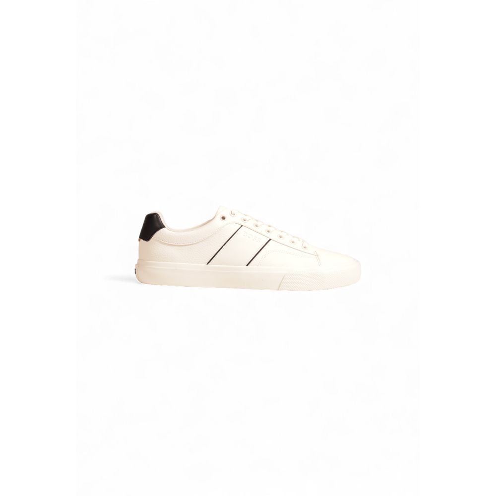 Sneakers by Hugo Boss for men in leather cream features an sumptuous design from the Men's Low-Top Casual Leather Sneakers collection, highlighting a sumptuous low-top casual style for a premium, high-fashion look.