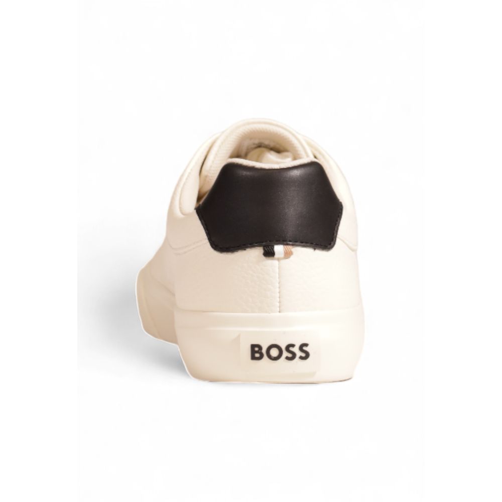 Sneakers by Hugo Boss for men in leather cream presents a sumptuous silhouette from the Men's Low-Top Casual Leather Sneakers collection, showcasing a sumptuous low-top casual style for an elevated aesthetic.