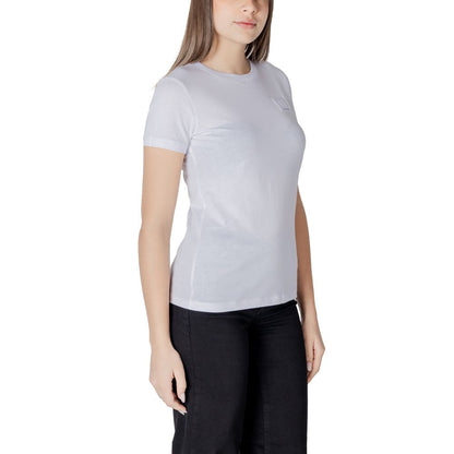 T-Shirt by Armani Exchange for women in cotton white showcases a dramatic silhouette, elegantly detailed with a dramatic crew neckline and for a truly dramatic finish.