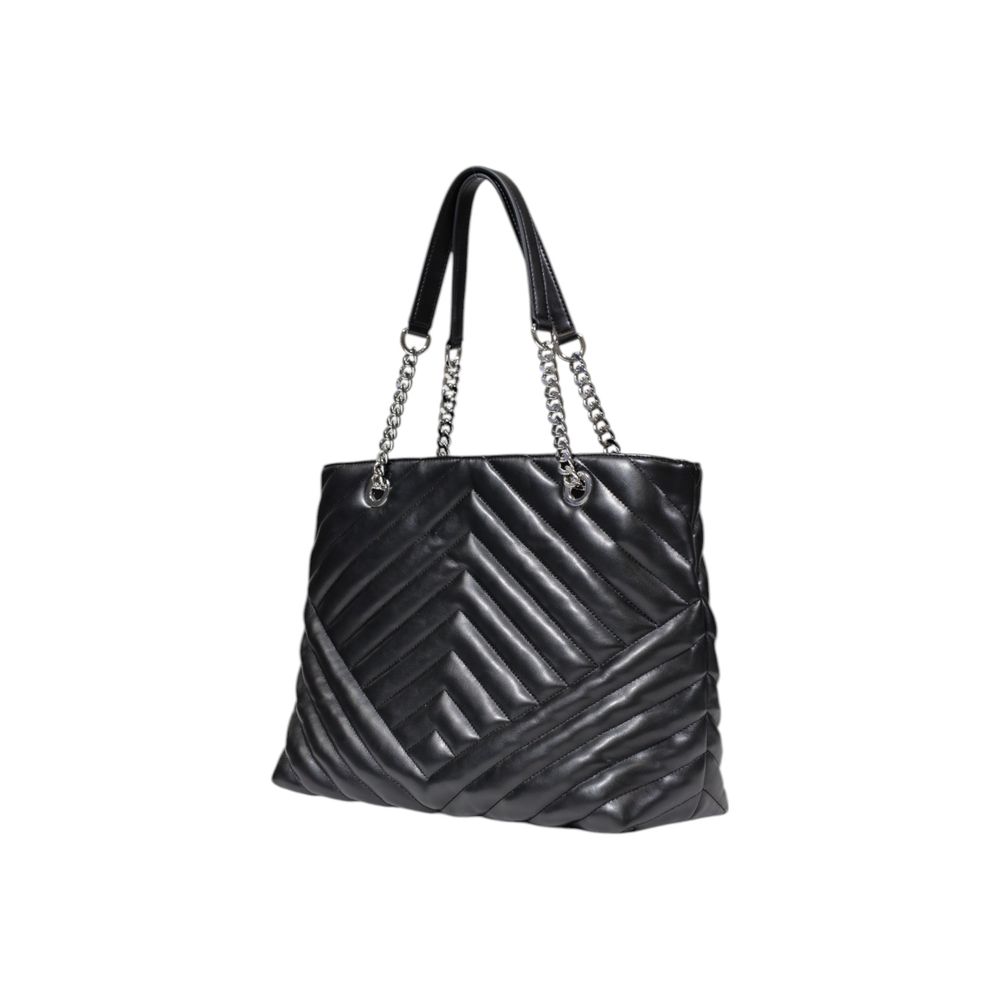 Handbag by Armani Exchange for women in polyester faux leather black features a signature silhouette, showcasing a secure and signature with versatile handle for a sophisticated look.