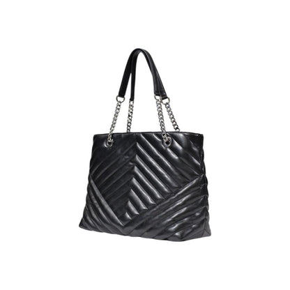 Handbag by Armani Exchange for women in polyester faux leather black features a signature silhouette, showcasing a secure and signature with versatile handle for a sophisticated look.