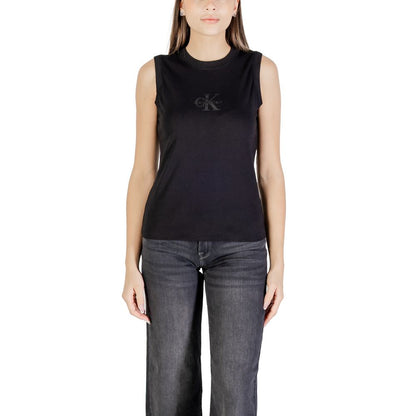 Calvin Klein Jeans Women's Sleeveless Crew-Neck Cotton & Silcone T-Shirt - Black