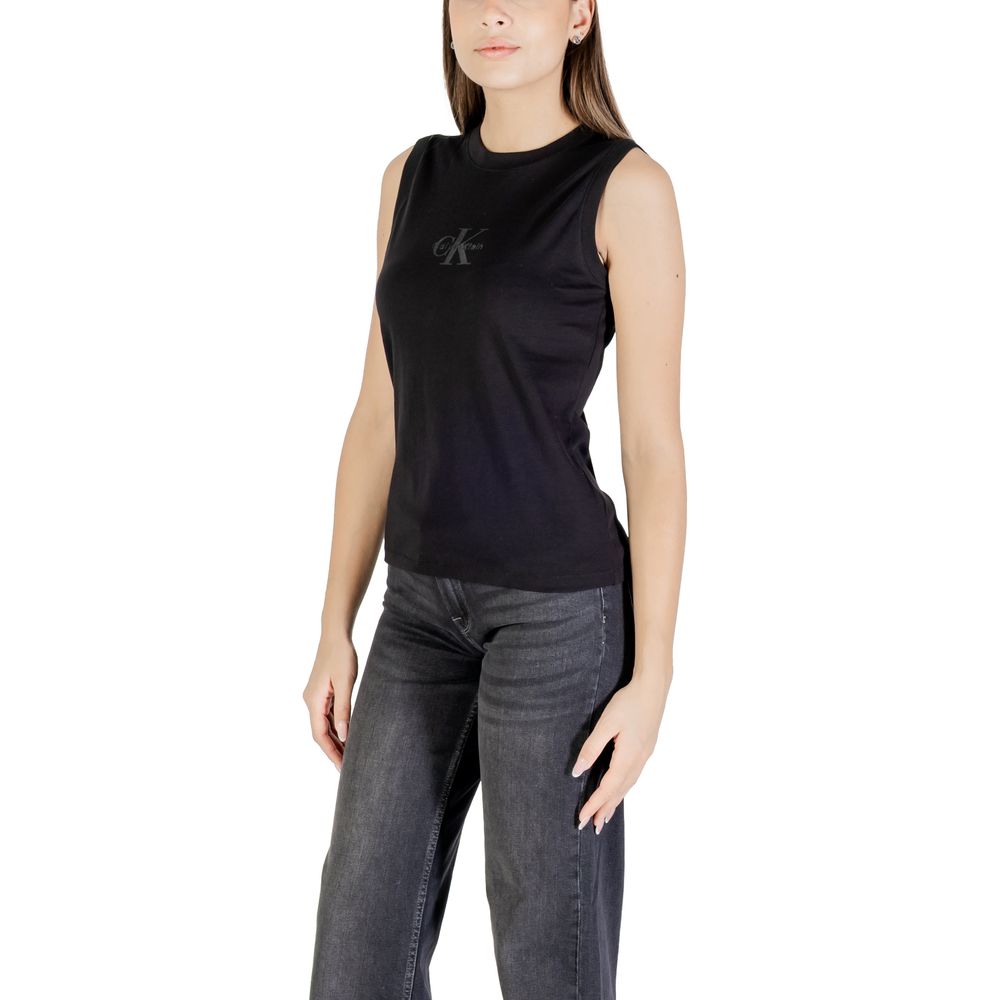 Calvin Klein Jeans Women's Sleeveless Crew-Neck Cotton & Silcone T-Shirt - Black