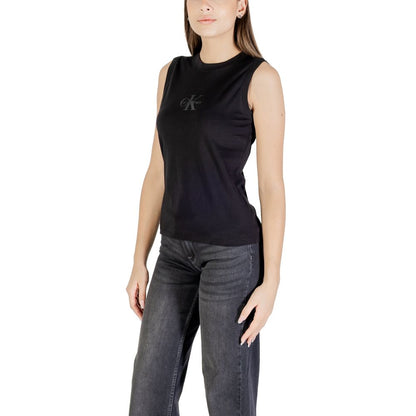 Calvin Klein Jeans Women's Sleeveless Crew-Neck Cotton & Silcone T-Shirt - Black