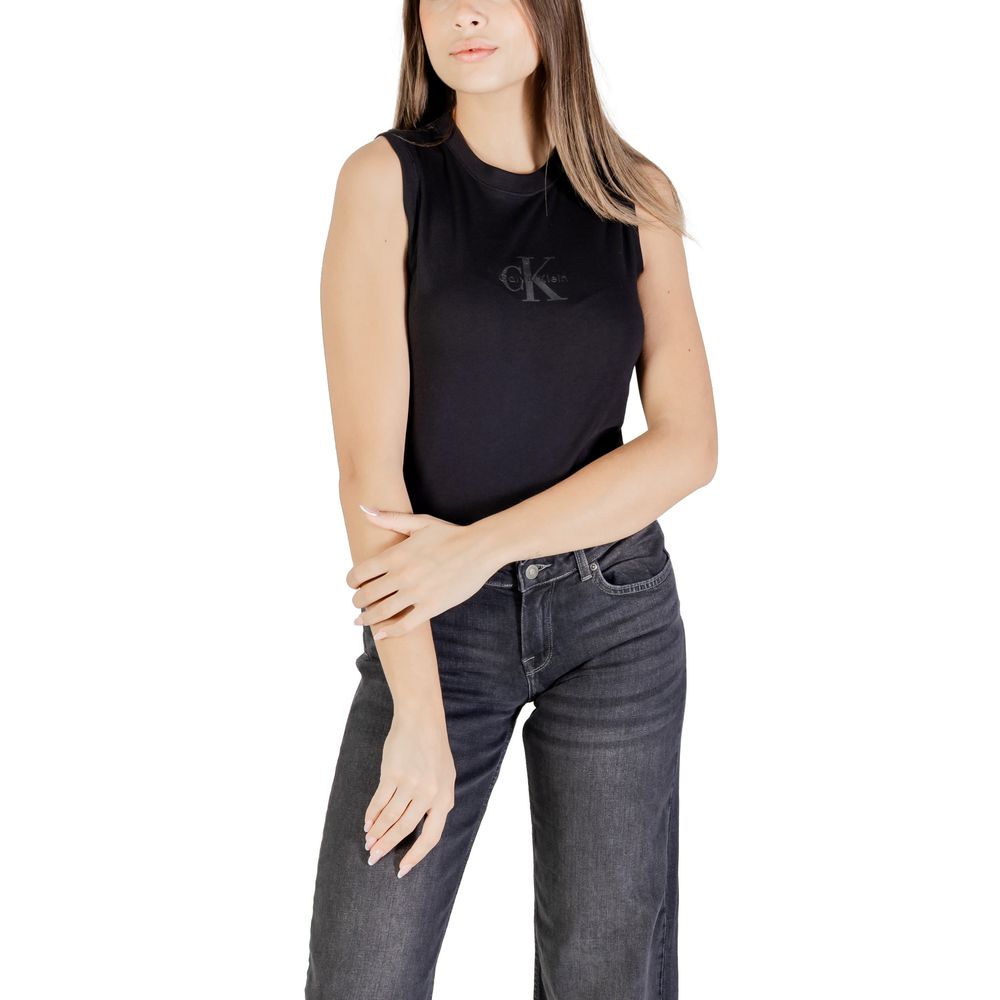 Calvin Klein Jeans Women's Sleeveless Crew-Neck Cotton & Silcone T-Shirt - Black