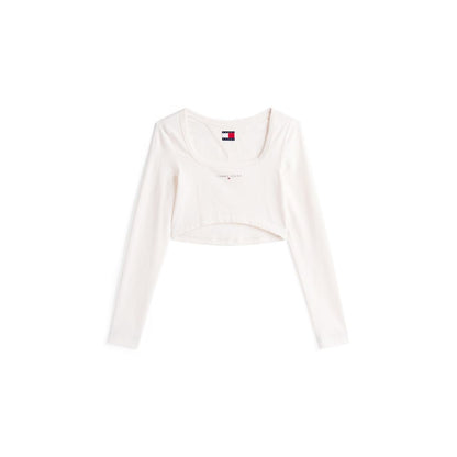 T-Shirt by Tommy Hilfiger Jeans for women in stretch cotton white features an edgy silhouette, meticulously detailed with a sophisticated and for a truly edgy finish.