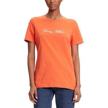 T-Shirt by Tommy Hilfiger for women in cotton orange features an on trend silhouette, perfectly showcasing a on trend short-sleeve and crew neckline for an elevated aesthetic.