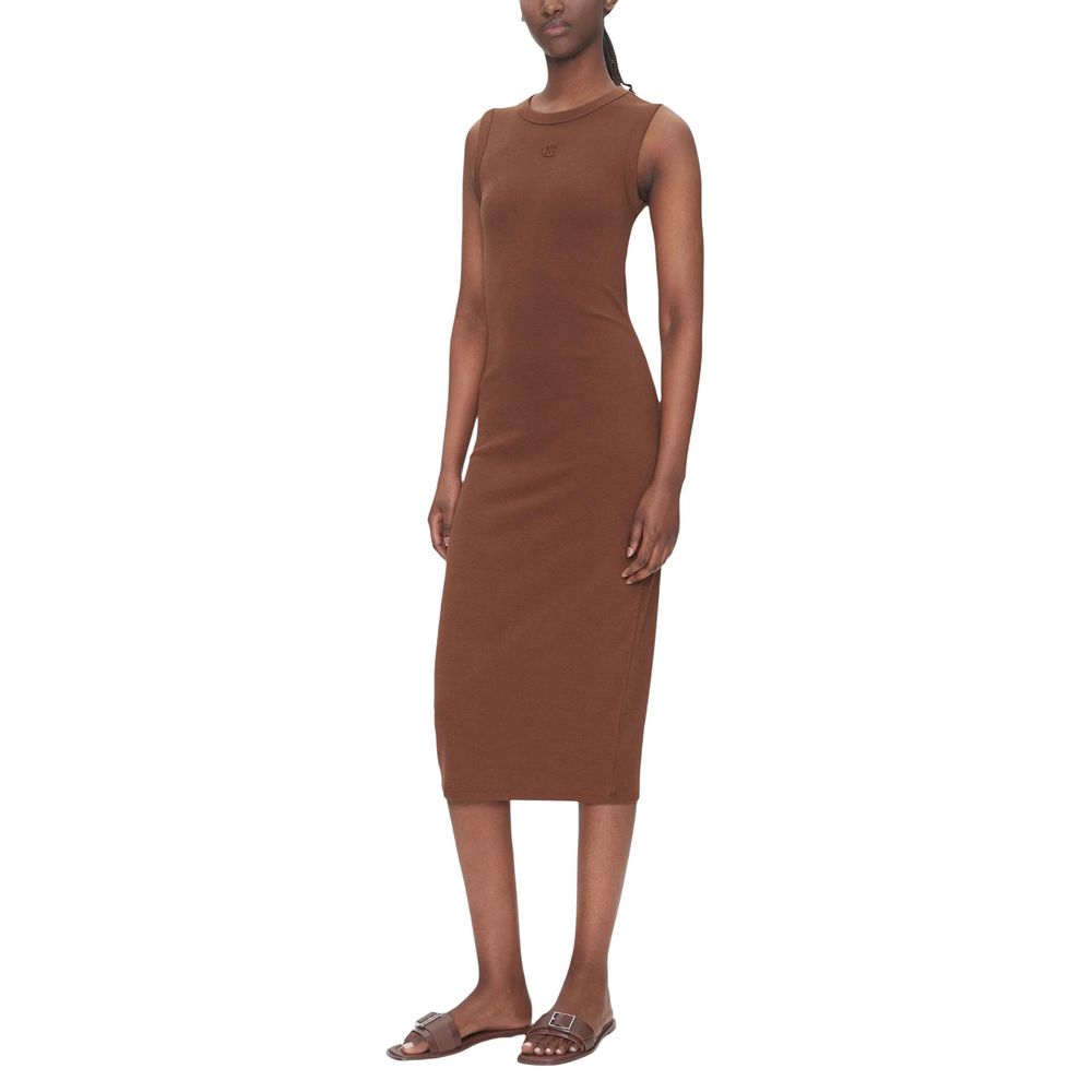 Dress by Calvin Klein Jeans for women in stretch cotton & silicone brown presents a sinuous silhouette, showcasing a sophisticated and detailed with a sinuous long for a refined finish.