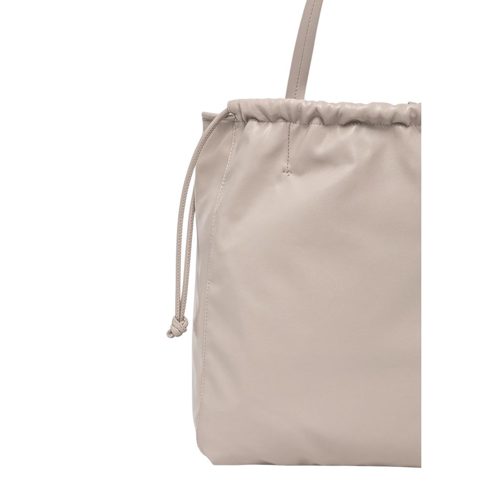 Tote Handbag by Calvin Klein for women in polyethylene & polyurethane beige features a ornamental silhouette, showcasing a secure drawstring, ample , and ornamental handle for a sophisticated look.
