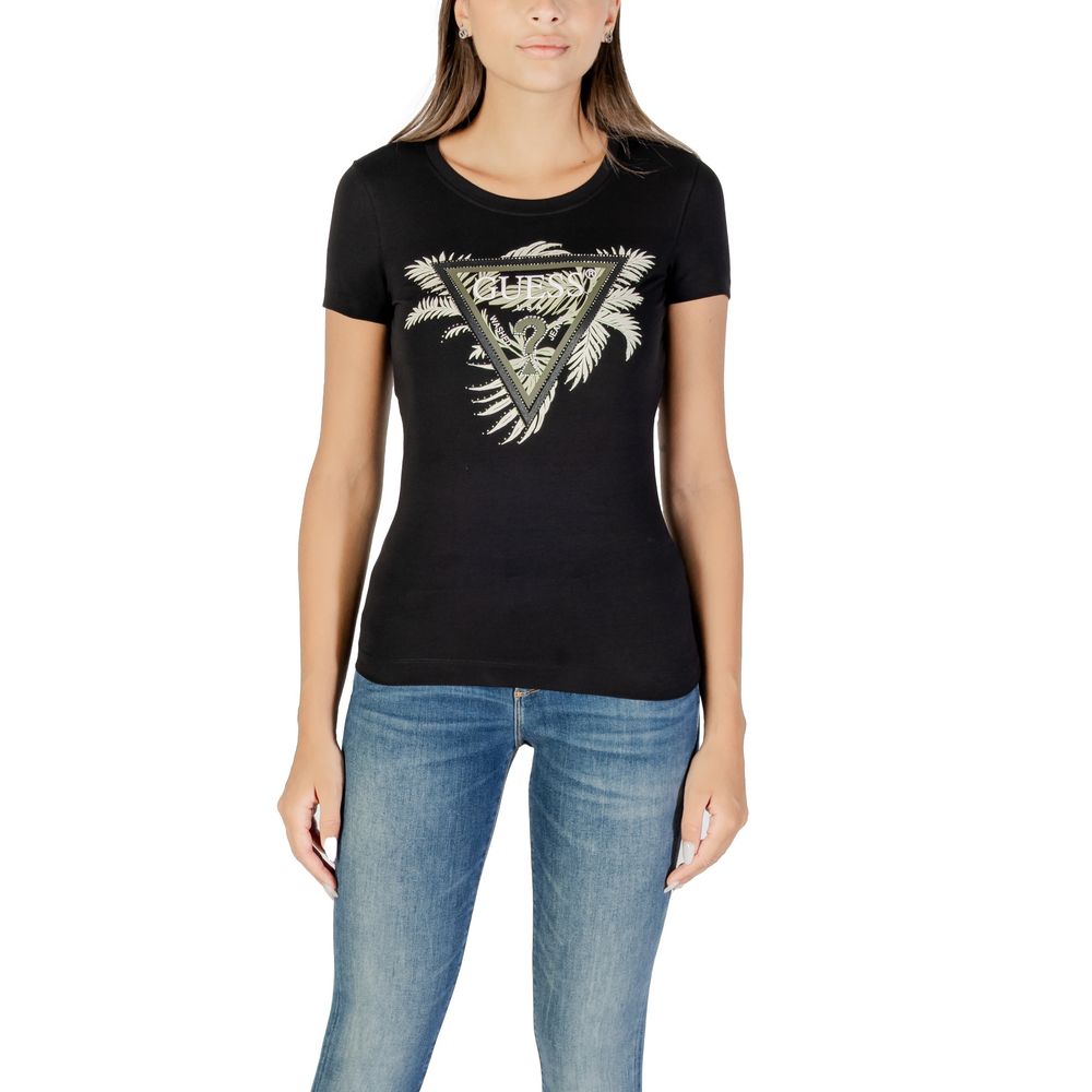 T-Shirt by Guess for women in stretch cotton black features an edgy silhouette, meticulously detailed with a sophisticated and for a truly edgy finish.