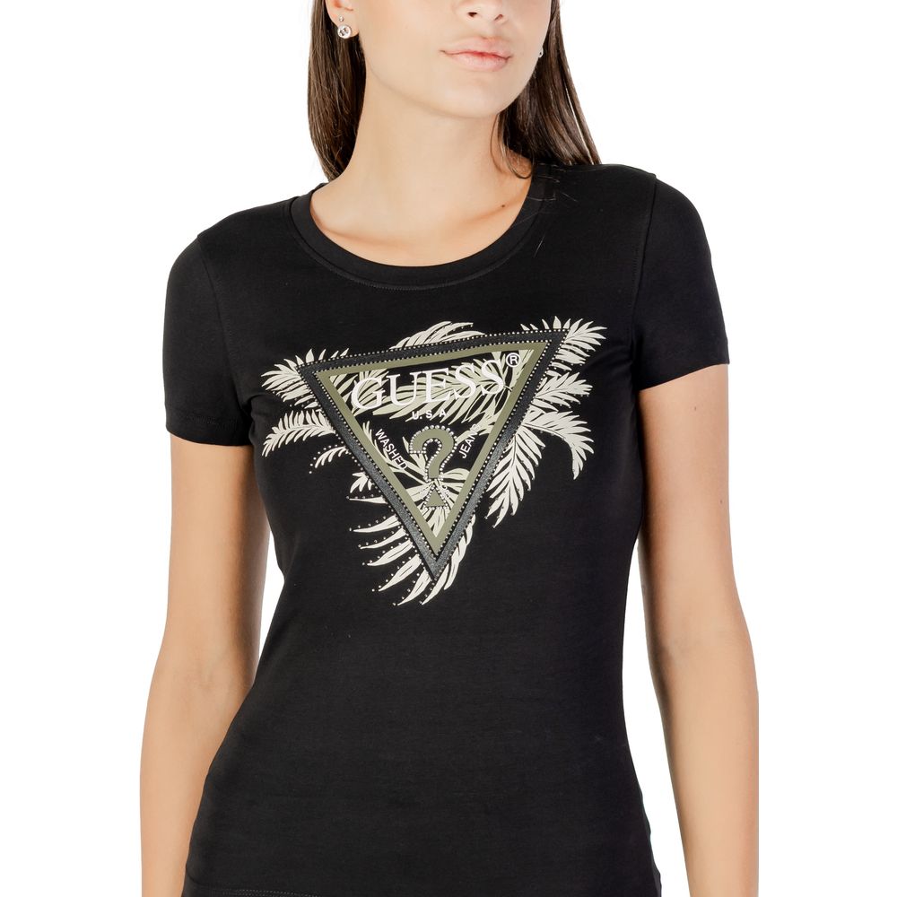 T-Shirt by Guess for women in stretch cotton black showcases a chic silhouette, artfully detailed with a chic and for a chic finish.