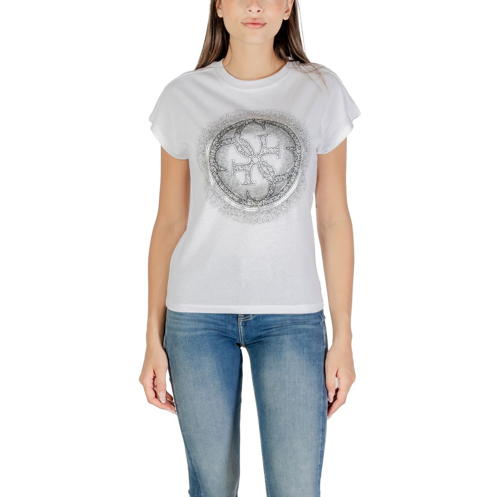 T-Shirt by Guess for women in cotton white features a plush silhouette, showcasing a sophisticated crew neckline and for a truly plush finish.