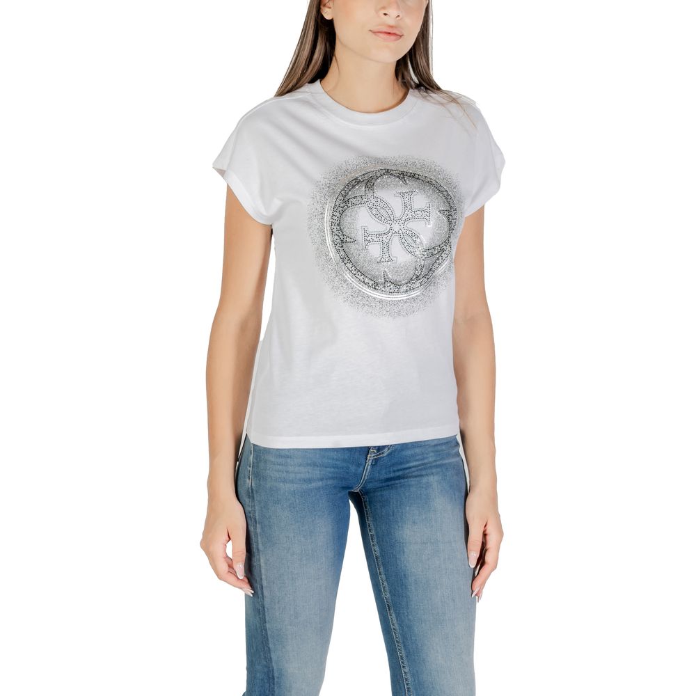 T-Shirt by Guess for women in cotton white features a plush silhouette, showcasing a sophisticated crew neckline and for a truly plush finish.