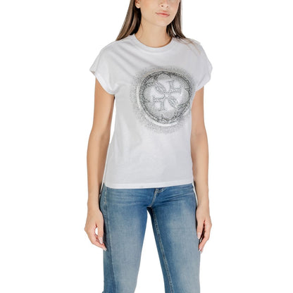 T-Shirt by Guess for women in cotton white features a plush silhouette, showcasing a sophisticated crew neckline and for a truly plush finish.