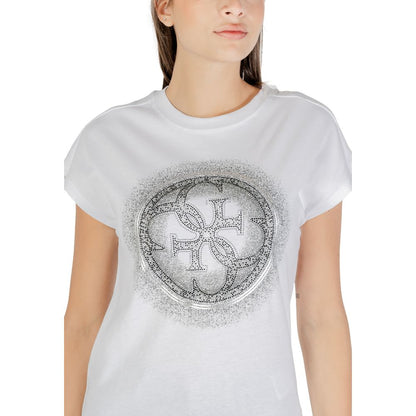 T-Shirt by Guess for women in cotton white showcases a chic silhouette, artfully detailed with a chic and for a chic finish.