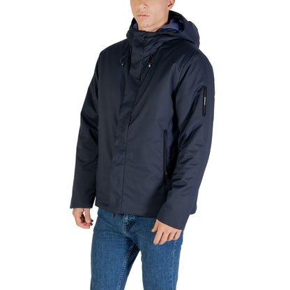 EA7 Emporio Armani City Men's Polyester Hooded Overcoat - Blue