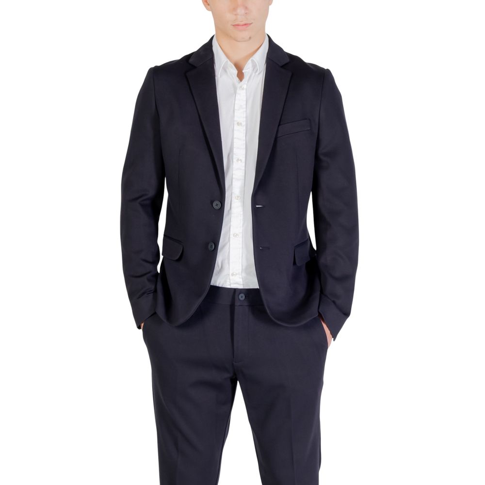 Blazer by Antony Morato for men in stretch viscose blue showcases a discerning silhouette, elegantly detailed with a sophisticated and premium for a truly discerning finish.