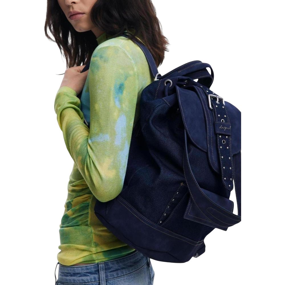 Small Travel Flap Backpack by Desigual for women in poly cotton blue & signature features a architectural Poly Cotton Small Travel Flap Backpack design with a secure snap, flap, buckle & button, ample external-pockets, and versatile backpack-strap & adjustable-strap for a architectural finish.