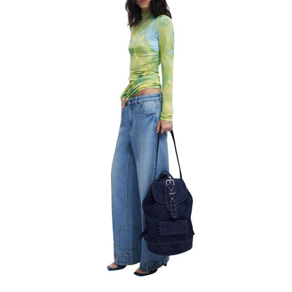 Small Travel Flap Backpack by Desigual for women in poly cotton blue & signature features an stately silhouette from the Poly Cotton Small Travel Flap Backpack range, with a secure snap, flap, buckle & button, ample external-pockets, and versatile backpack-strap & adjustable-strap.