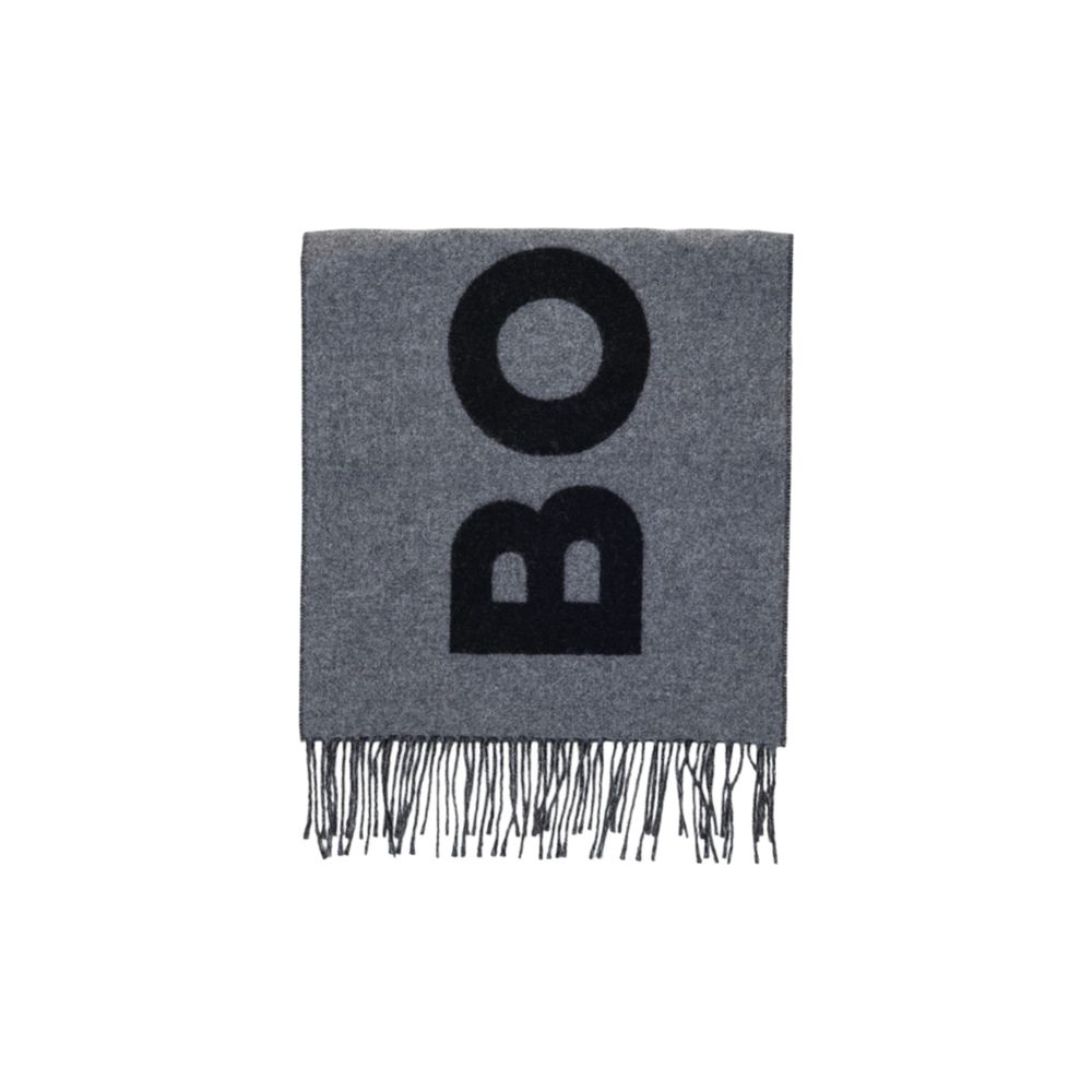 Scarf by Hugo Boss for men in polyamide wool gray showcases a ethereal silhouette, artfully capturing the essence of the ethereal Polyamide Wool Scarf design for a sophisticated look.