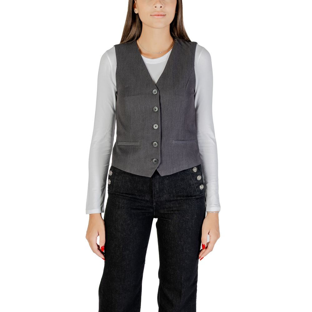 Vest by Only for women in stretch polyester & viscose gray showcases a dynamic silhouette, perfectly balancing pockets with a dynamic for a sophisticated, high-fashion look.