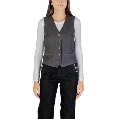 Vest by Only for women in stretch polyester & viscose gray showcases a dynamic silhouette, perfectly balancing pockets with a dynamic for a sophisticated, high-fashion look.