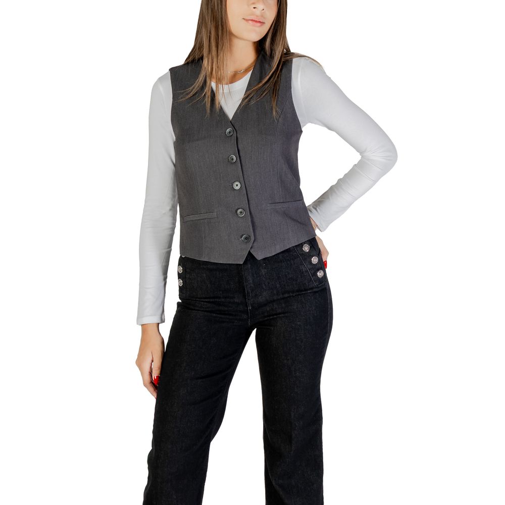 Vest by Only for women in stretch polyester & viscose gray showcases a utilitarian silhouette, artfully incorporating pockets and a utilitarian for a truly utilitarian finish.