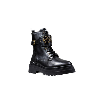 Lace-Up Ankle Boots by PINKO for women in polyurethane leather & rubber black & gold features an high-performance silhouette, showcasing the sophisticated design of the Women's Polyurethane Leather & Rubber Lace-Up Ankle Boots with a and a refined .