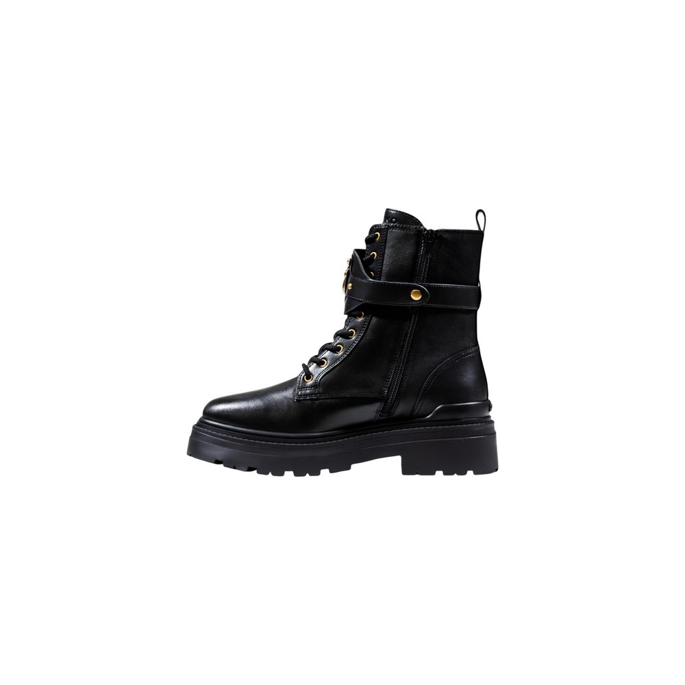Lace-Up Ankle Boots by PINKO for women in polyurethane leather & rubber black & gold showcases a ergonomic silhouette from the Women's Polyurethane Leather & Rubber Lace-Up Ankle Boots collection, featuring a ergonomic and a ergonomic .