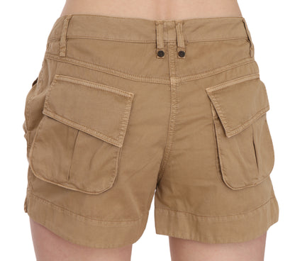 PLEIN SUD Women's Mid Rise Cotton Shorts - Brown Signature