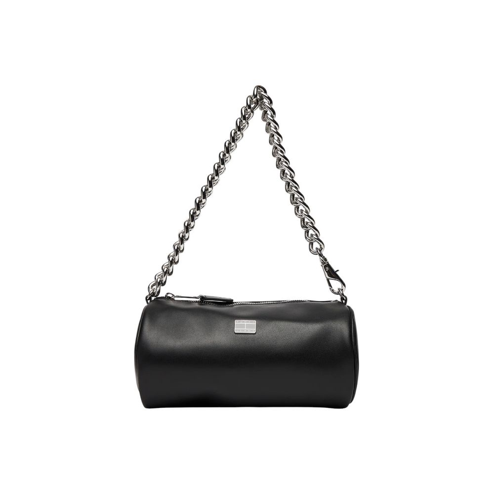 This Shoulder Handbag by Tommy Hilfiger Jeans for women in leather and black presents a sculptural silhouette featuring a secure zipper, ample , and versatile shoulder-strap for a sculptural finish.