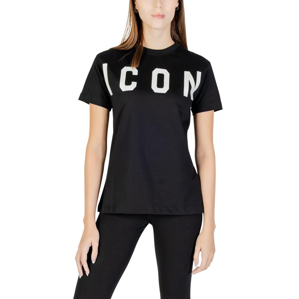 T-Shirt by Icon for women in cotton black showcases a chic silhouette, artfully detailed with a chic crew neckline and short-sleeve for a chic finish.