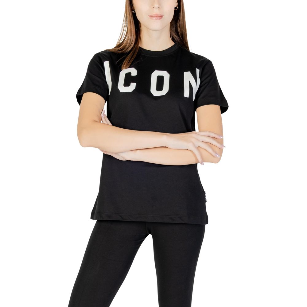 T-Shirt by Icon for women in cotton black showcases a unassuming silhouette, artfully detailed with a refined crew neckline and unassuming for a sophisticated, contemporary look.