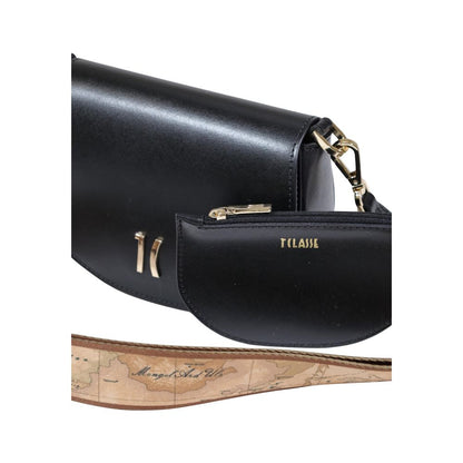 Crossbody-Shoulder Handbag by Alviero Martini Prima Classe for women in leather black features a ornamental silhouette, showcasing a secure , ample , and ornamental crossbody-strap, shoulder-strap & adjustable-strap for a sophisticated look.