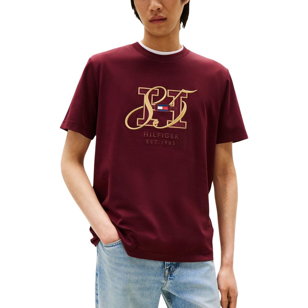 T-Shirt by Tommy Hilfiger for men in cotton bordeaux showcases a chic silhouette, artfully detailed with a chic and for a chic finish.
