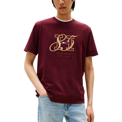 T-Shirt by Tommy Hilfiger for men in cotton bordeaux showcases a chic silhouette, artfully detailed with a chic and for a chic finish.