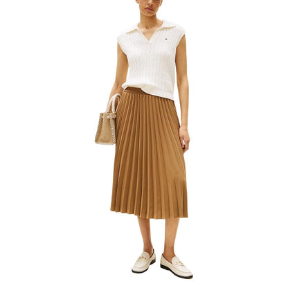 Skirt by Tommy Hilfiger for women in polyester brown features a sublime silhouette, showcasing the sublime design of the Women's Midi Lightweight Pleated Polyester Skirt in a sophisticated midi.